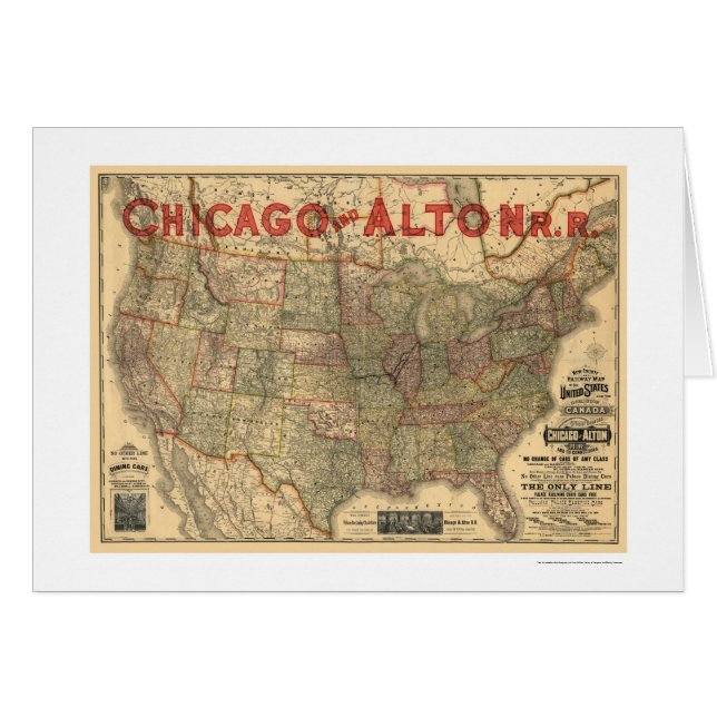 Cartão Chicago & mapa 1883 da estrada de ferro de Alton (Frente Horizontal)