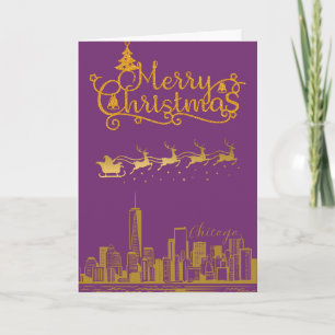 Cartão Chicago Skyline Feliz Natal