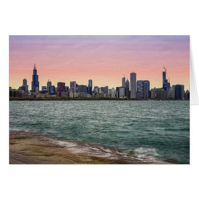 Cartão Chicago Skyline Painterly (Frente horizontal)