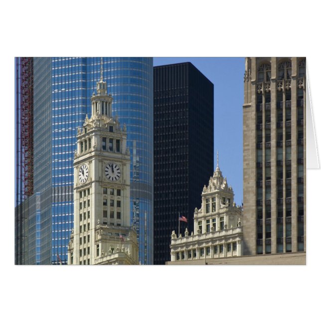 Cartão Chicago, Wrigley Building com Trump Hotel e (Frente Horizontal)