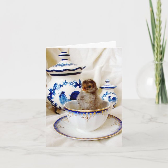 Cartão Chick in a teacup oil paint all occasions (Frente)
