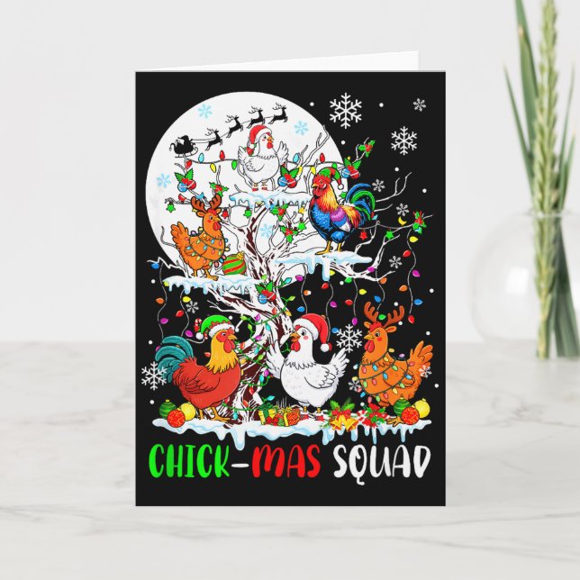 Cartão Chick Squad Xmas Group Santa Elf Chickens On Tree  (Frente)