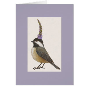 Cartão chickadee na lavanda