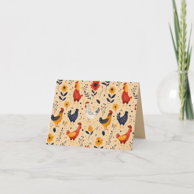 Cartão Chicken Art Pattern Inside Template Text (Frente)