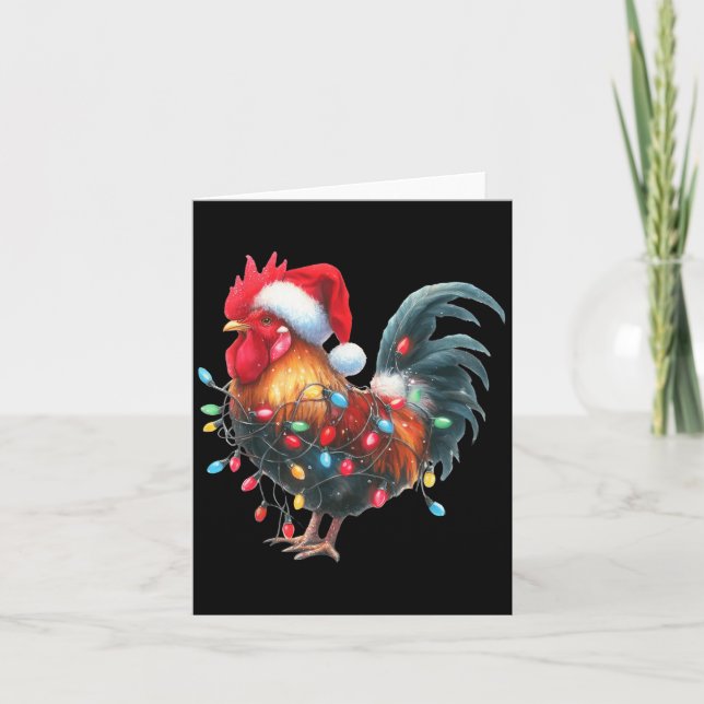 Cartão Chicken Christmas Lights Funny Santa Hat Merry Xma (Frente)