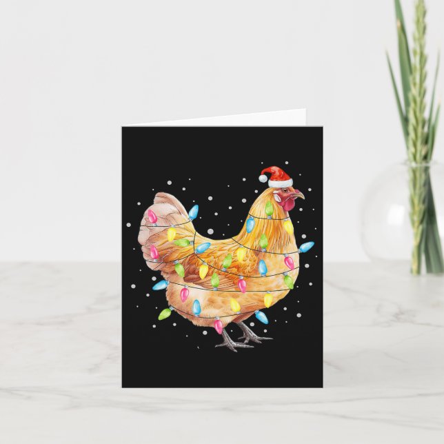 Cartão Chicken Christmas Lights Santa Hat Chicken Farm An (Frente)