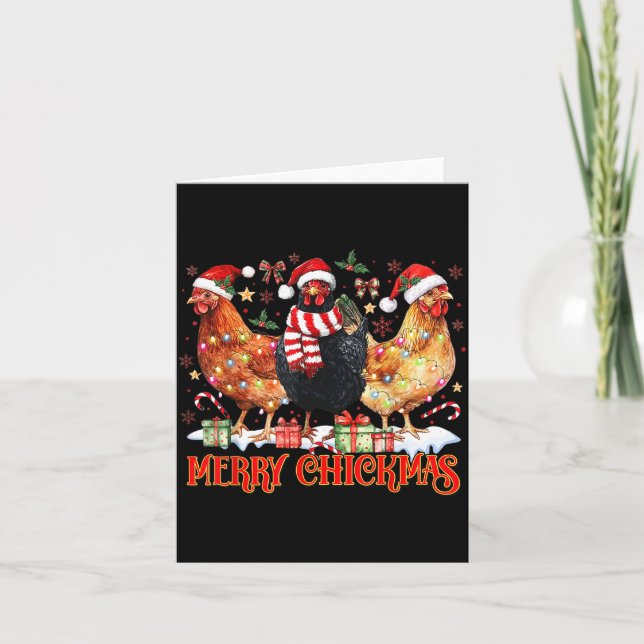 Cartão Chicken Christmas Merry Chickmas Santa Claus Hat F (Frente)