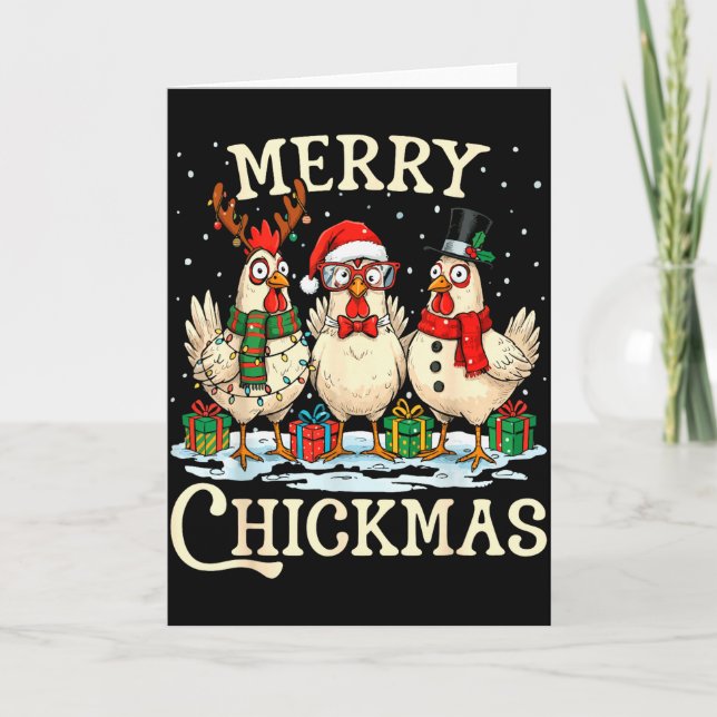Cartão Chicken Christmas Santa Hat Merry Chickmas Xmas Fa (Frente)