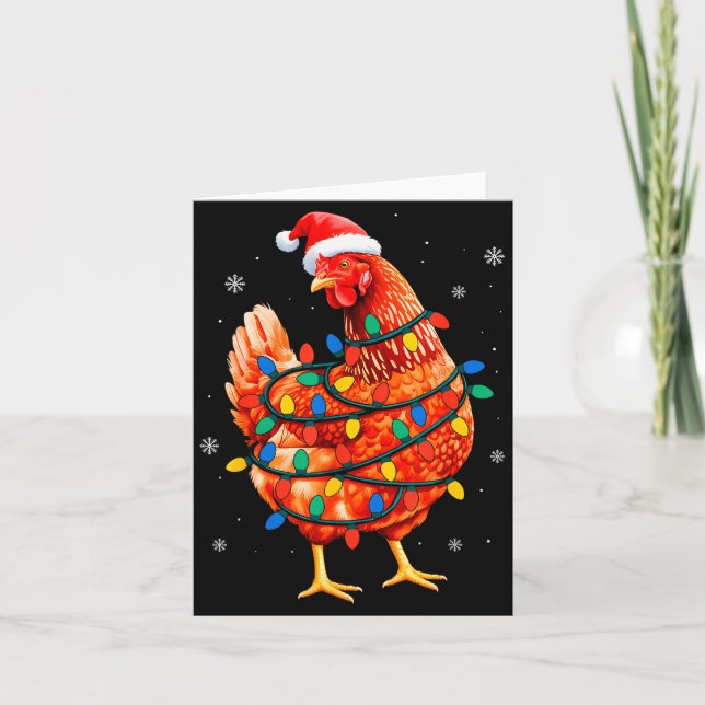 Cartão Chicken Christmas Tree Lights Farm Animal Santa Xm (Frente)