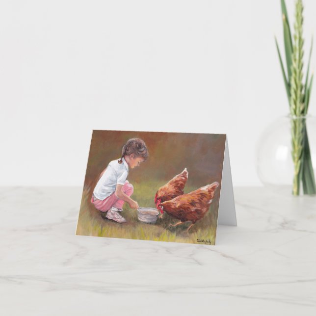 Cartão Chicken Dinner Animal Art Note Card (Frente)