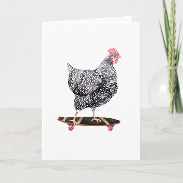 Cartão Chicken Hen on Skateboard Blank Greeting Card (Frente)