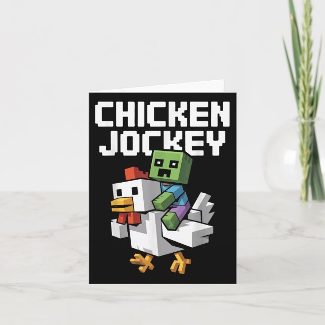 Cartão Chicken Jockey Pixel Funny (Frente)