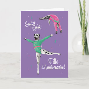 Cartão Chien et chat gymnaste sautent aniversaire