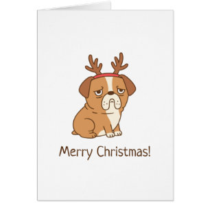 Cartão Chifres de Rena Bulldog Feliz Natal