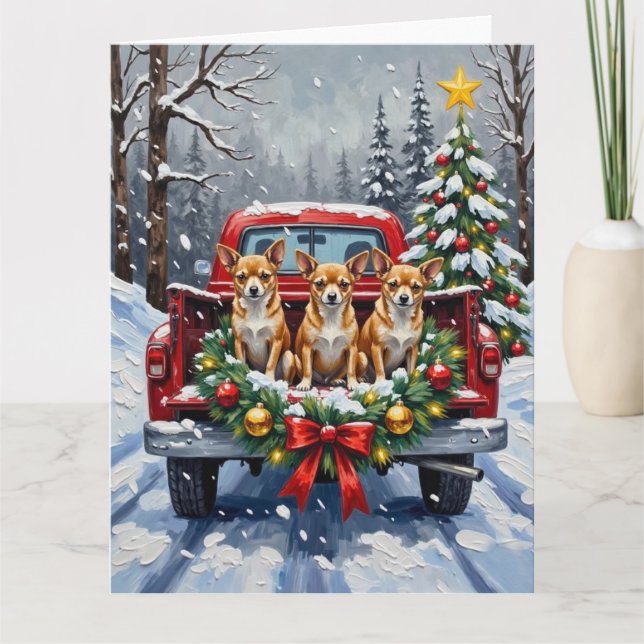 Cartão Chihuahua Christmas Red Truck Holiday (Frente)