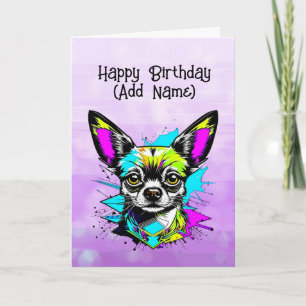 Cartão Chihuahua Cyberpunk estilo Personalizado Aniversár