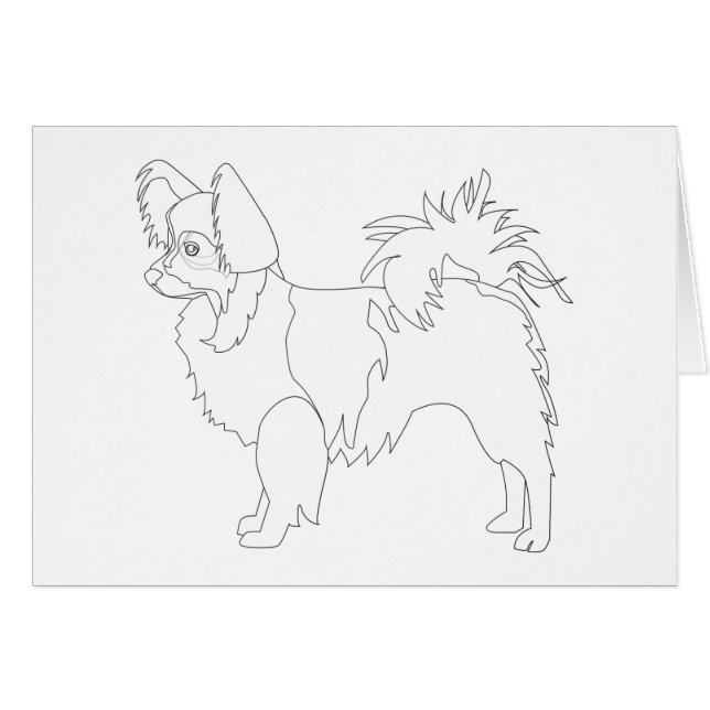 Cartão Chihuahua, de cabelo longo, pronto para colorir e  (Frente Horizontal)