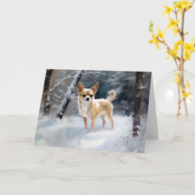 Cartão Chihuahua Deixe Nevar Natal (Flor Amarela)