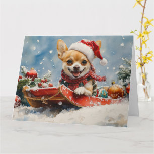 Cartão Chihuahua Dog Sledge Deixe-o nevar no Natal