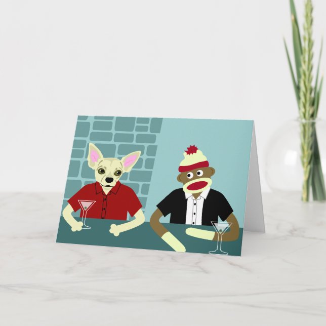Cartão Chihuahua e macaco-meia (Frente)