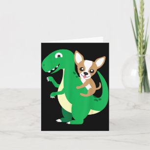 Cartão Chihuahua Montando Dinossauro T-Rex Dino Cachorro