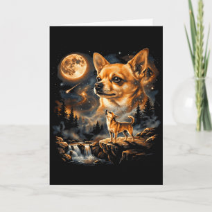 Cartão Chihuahua uivando para a lua vintage engraçadoChih