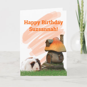 Cartão Child Happy Birday Guiné Pig Mushroom House