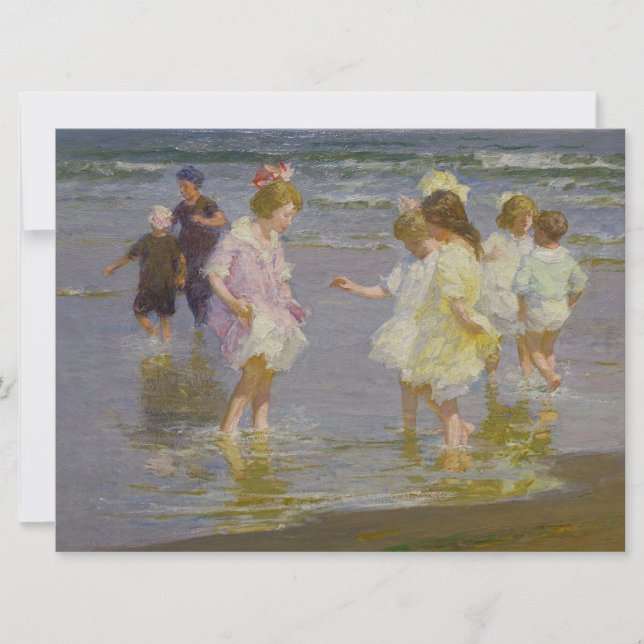 Cartão Children Wading on the Beach (por E.H. Potthast) (Frente)