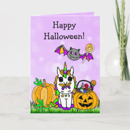 Cartão Children's Happy Halloween Purple Unicorn Cartoon