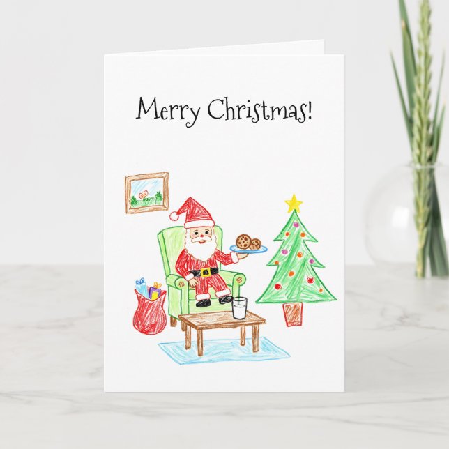 Cartão Child's Art Style Santa and Cookies Greeting (Frente)