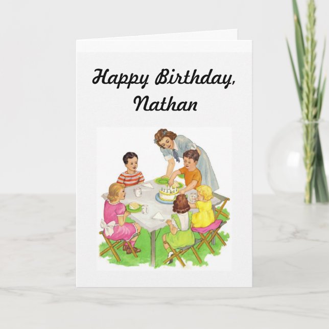 Cartão Child's Birthday Card, Vintage Party Image (Frente)