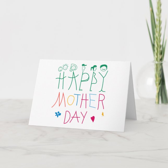 Cartão Childs Hand writing with Stick Figures (Frente)