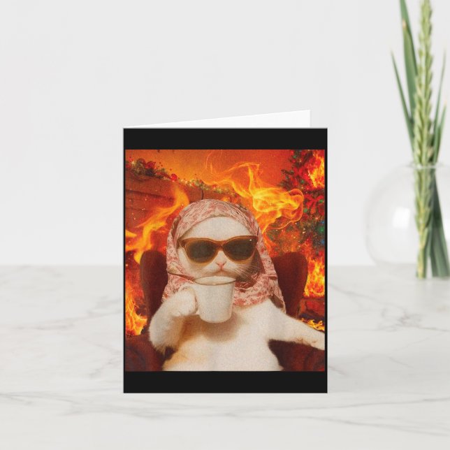 Cartão Chill Cat And Coffe Xmas Funny Cat Meme Y2k Joke  (Frente)