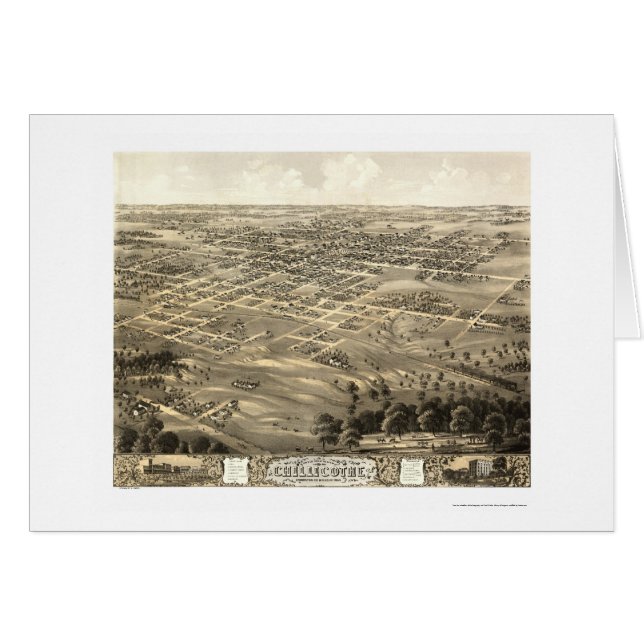 Cartão Chillicothe, mapa panorâmico do MO - 1869 (Frente Horizontal)