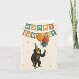 Cartão Chimp Birthday Card - animal de festa divertida