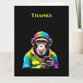 Cartão Chimpanzé Colorido com Engraçado por Telefone