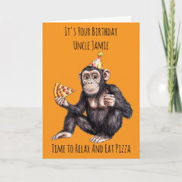 Cartão Chimpanzee Eating Pizza Birthday Card