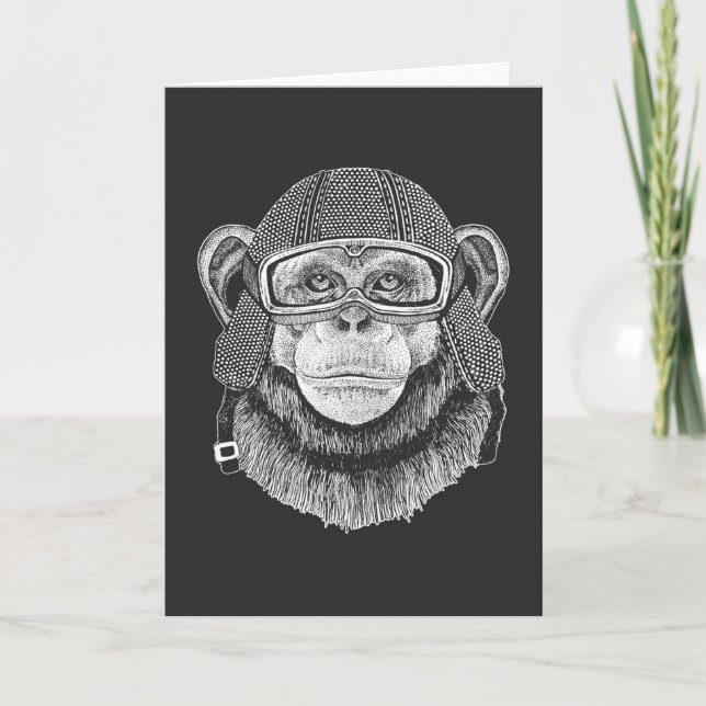 Cartão Chimpanzee Motorcycle Rider (Frente)