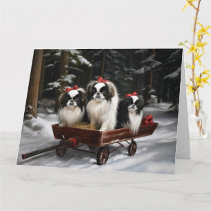Cartão Chin Japonês Trenó Nevado Natal Decoração