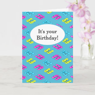 Cartão Chinelos de verão de aniversário em azul