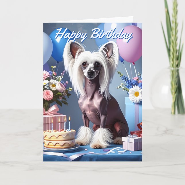 Cartão Chinese Crested Birthday (Frente)