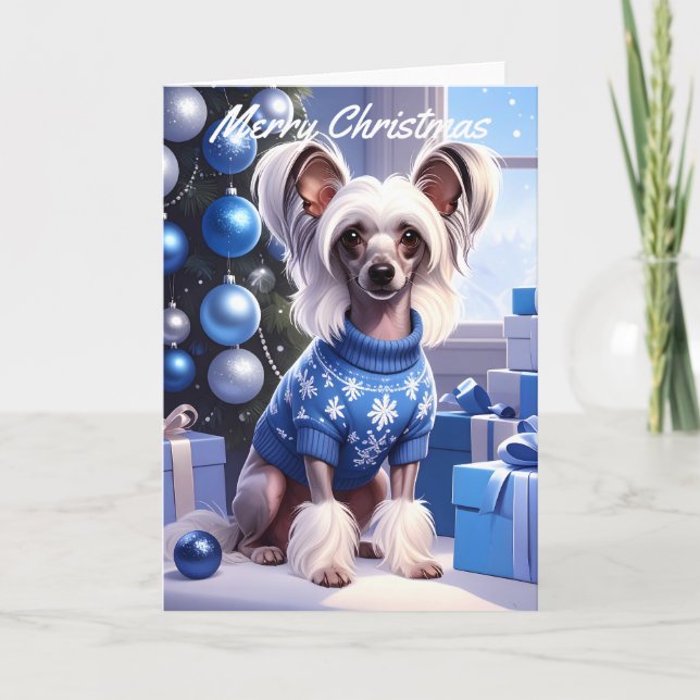 Cartão Chinese Crested Christmas (Frente)