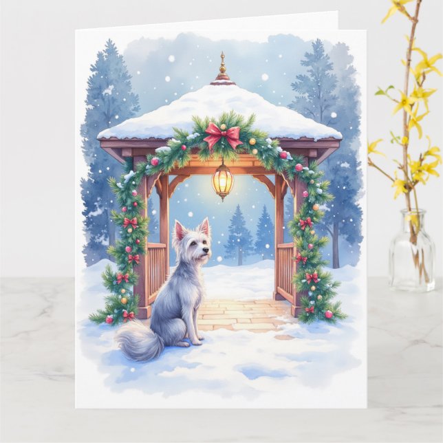 Cartão Chinese Crested Snowy Gazebo Christmas Art (Flor Amarela)