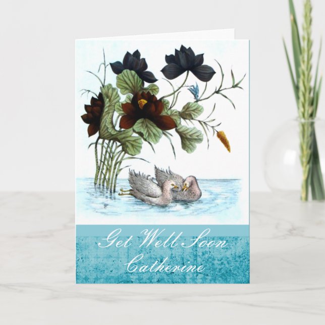 Cartão Chinese Ducks and Lotus Get Well Soon Card (Frente)