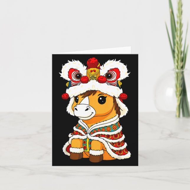 Cartão Chinese Lunar New Year Lion Dance Cute Horse China (Frente)
