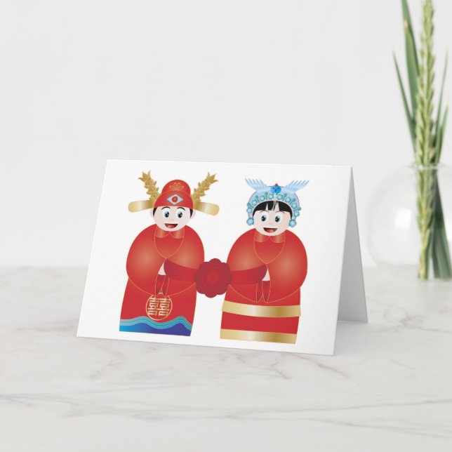 Cartão Chinese Wedding Couple Illustration Greeting Card (Frente)