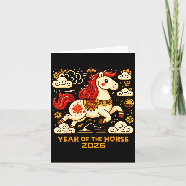 Cartão Chinese Zodiac Horse 2026 Lunar New Year Art Gift  (Frente)