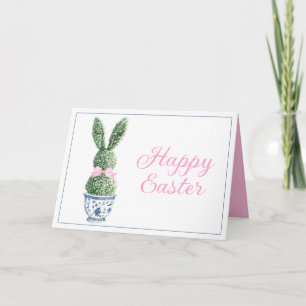 Cartão Chinoiserie Azul e Branco Com Topiaria de Coelho