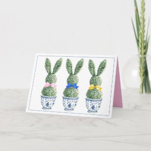 Cartão Chinoiserie Azul e Branco com Topiaria de Coelhos