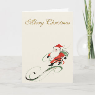 Cartão Chinoiserie Natal Tinta Lavada Papai Noel Feriado